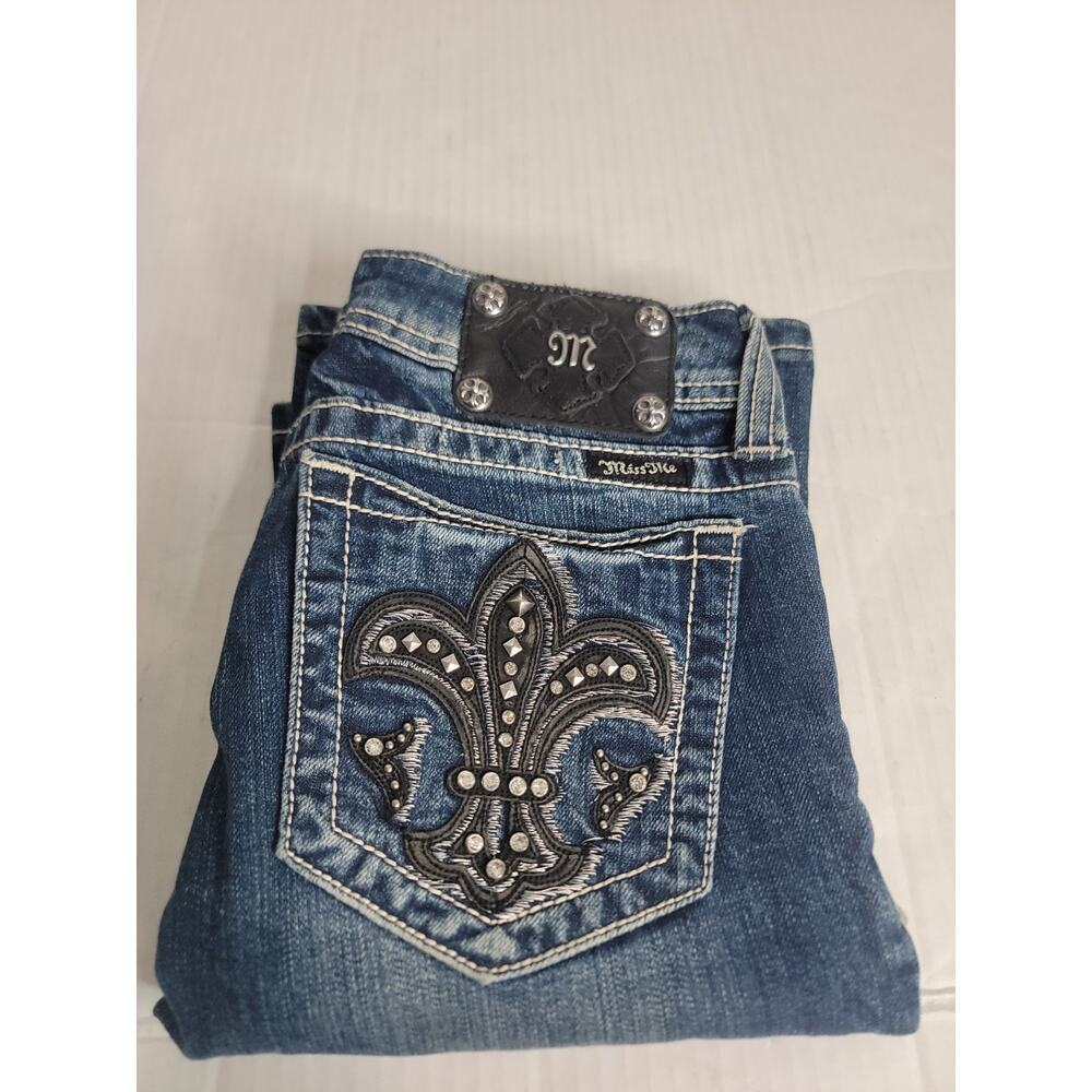 Miss Me Jeans Womens 27x34 Low Rise Boot Cut Fleur De Lis Embellished Y2K 90s